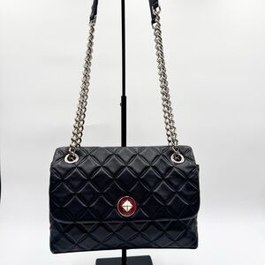 Kate Spade Natalia Flap Medium Black Quilted Crossbody Bag with Silver Chain